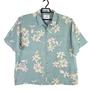 Mens 28 Palms Green & Beige Floral Print Silk Linen Blend Shirt Button Up XXL